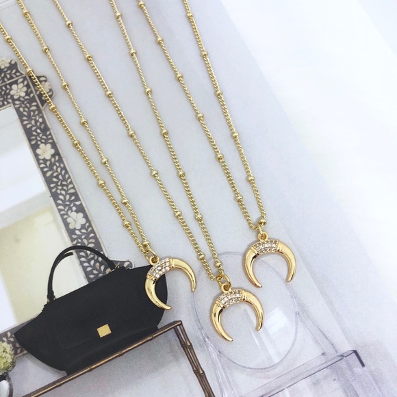 Dainty Gold Crescent Horn Necklace - Picture 3 of 8